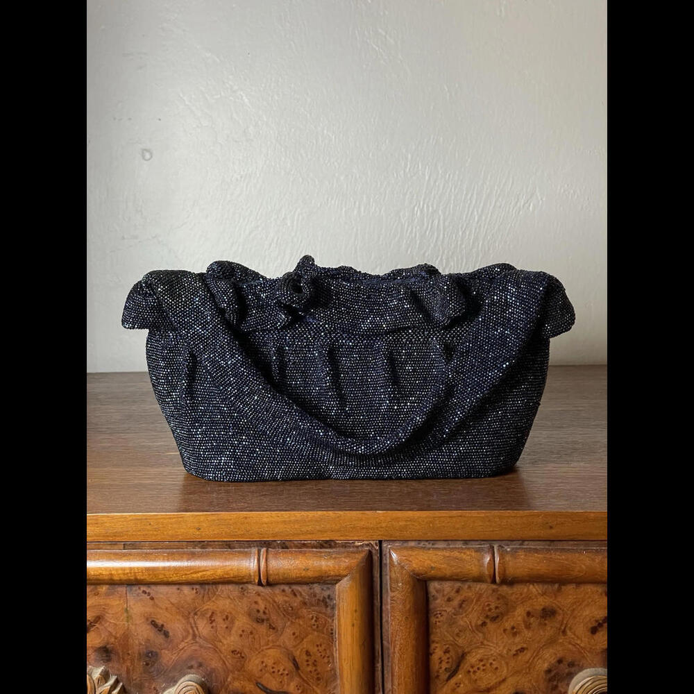 Vintage 1940's Art Deco Blue Carnival Glass Bead Purse Handbag Hinge Closure